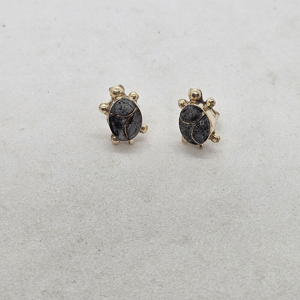 Sterling Silver and Stone Turtle Stud Earrings 925
